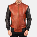Avan Black Maroon Leather Bomber Jacket United States