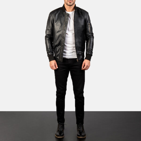 Bomia Ma 1 Black Leather Bomber Jacket