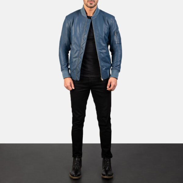 Bomia Ma 1 Blue Leather Bomber Jacket