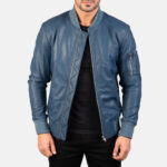 Bomia Ma 1 Blue Leather Bomber Jacket USA