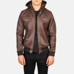Bouncer Biz Brown Leather Bomber Jacket USA