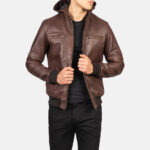 Bouncer Biz Brown Leather Bomber Jacket United States
