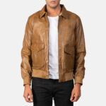 Coffmen Olive Brown A2 Leather Bomber Jacket USA