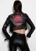 Cropped Black Leather King Castle Jacket