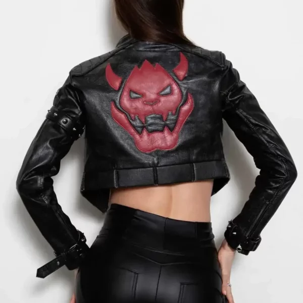 Cropped Black Leather King Castle Jacket