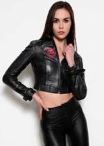 Cropped Black Leather King Castle Jacket US