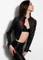 Cropped Black Leather King Castle Jacket USA