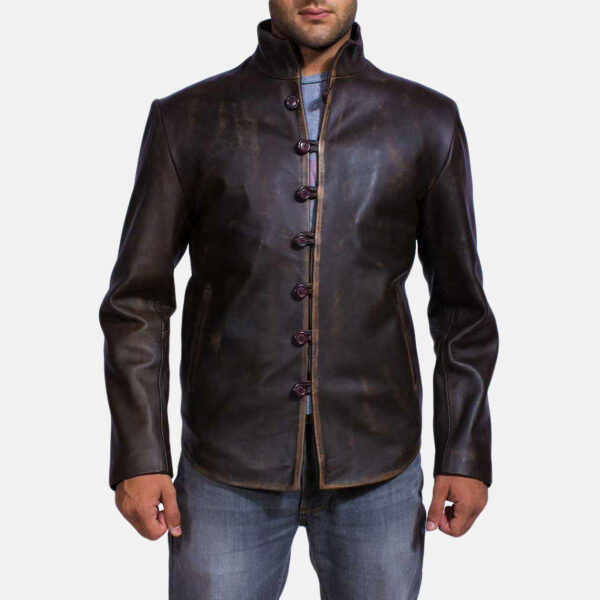 Brown Leather Button up Jacket