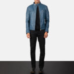 Gatsby Blue Leather Biker Jacket
