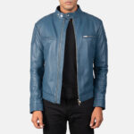 Gatsby Blue Leather Biker Jacket US