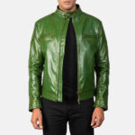 Gatsby Green Leather Biker Jacket USA