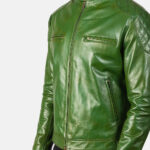 Gatsby Green Leather Biker Jacket USA