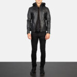 Hector Black Hooded Leather Biker Jacket