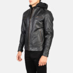 Hector Black Hooded Leather Biker Jacket US