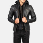 Hector Black Hooded Leather Biker Jacket USA