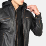 Hector Black Hooded Leather Biker Jacket USA