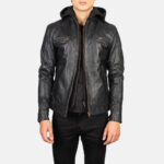 Hector Black Hooded Leather Biker Jacket United States