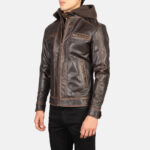 Hector Vintage Brown Hooded Leather Biker Jacket US