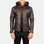 Hector Vintage Brown Hooded Leather Biker Jacket USA