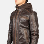 Hector Vintage Brown Hooded Leather Biker Jacket USA