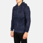 Kenton Hooded Blue Suede Pullover Jacket US