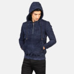 Kenton Hooded Blue Suede Pullover Jacket USA