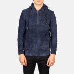 Kenton Hooded Blue Suede Pullover Jacket United States