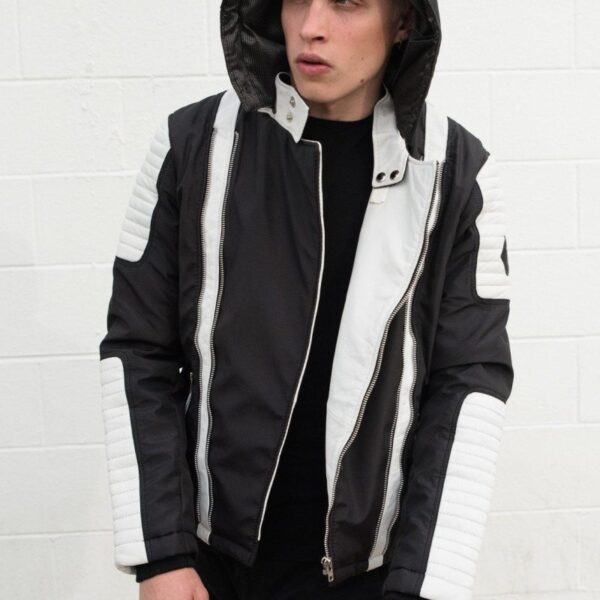 Mens Ninja Sheepskin Leather Jacket Black And White