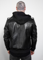 Mens Onyx Black Hooded Leather Jacket US