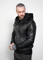Mens Onyx Black Hooded Leather Jacket United States