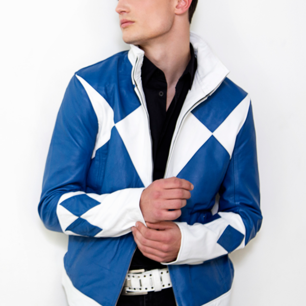 Mens Power Rangers Classic Leather Jacket Blue