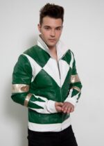 Mens Power Rangers Classic Leather Jacket Green