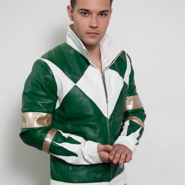 Mens Power Rangers Classic Leather Jacket Green