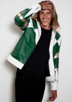 Mens Power Rangers Classic Leather Jacket Green USA