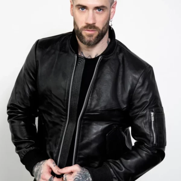 Mens Premium Black Leather Bomber Jacket