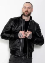 Mens Premium Black Leather Bomber Jacket United States