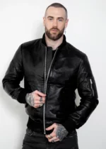 Mens Premium Black Leather Bomber Jacket