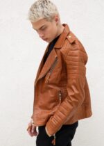 Mens Quilted Brown Leather Motorcycle Jacket USA