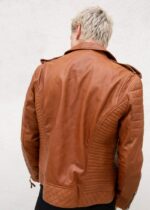 Mens Quilted Brown Leather Motorcycle Jacket United States