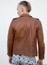 Mens Quilted Brown Leather Motorcycle Jacket United States