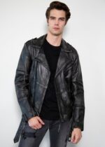 Mens Taylor Rub-off Gray Motorcycle Leather Jacket