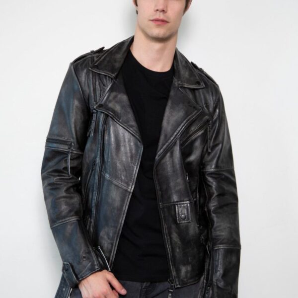 Mens Taylor Rub-off Gray Motorcycle Leather Jacket