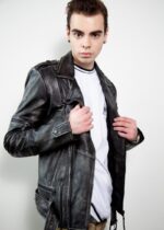 Mens Taylor Rub-off Gray Motorcycle Leather Jacket USA