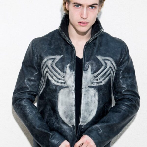 Mens Venom Logo Spiderman Marvel Leather Jacket