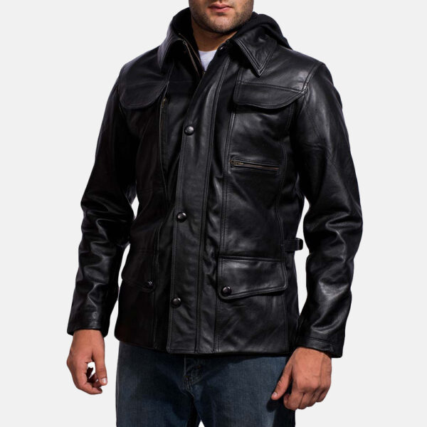 Moulder Hooded Black Leather Jacket US