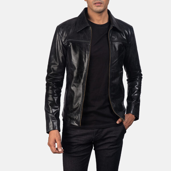 Black Leather Shirt Jacket