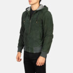 Nintenzo Green Hooded Suede Bomber Jacket US