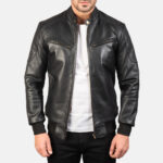 Sven Black Leather Bomber Jacket US