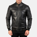Sven Black Leather Bomber Jacket United States