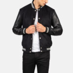 Black Varsity Jacket with Leather Sleeves